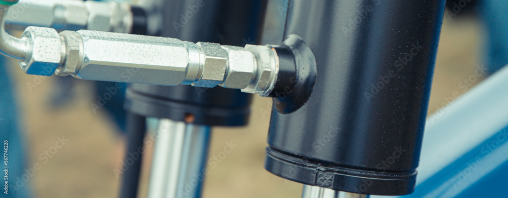 Black piston or actuator and other mechanism in pneumatic or hydraulic machine. Technology Black piston or actuator and other mechanism in pneumatic or hydraulic machine. Technology