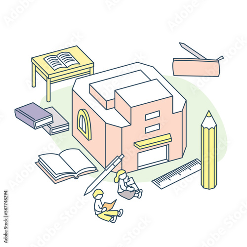 筆記用具と勤勉な人々。