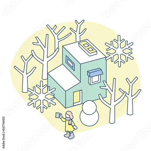 冬の季節。雪だるまとティータイム