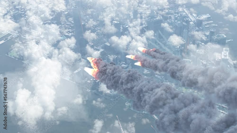 Burning Meteors or intercontinental missiles Above New York,Aerial
Cinematic view of New york city in danger with falling meteors or rocket attack, 2023
Burning Meteors or intercontinental missiles Above New York,Aerial
Cinematic view of New york city in danger with falling meteors or rocket attack, 2023