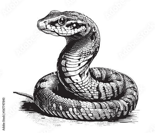 Cobra snake hand drawn sketch Reptile illustration