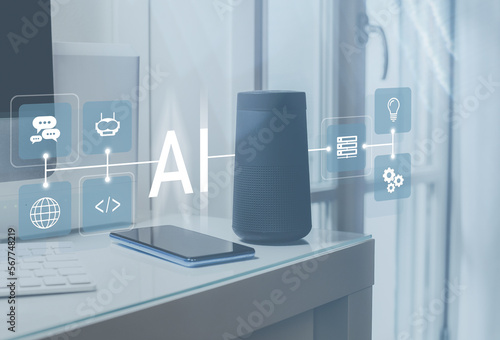 Smart home virtual control interface. Artificial intelligence new application AI futuristic concept