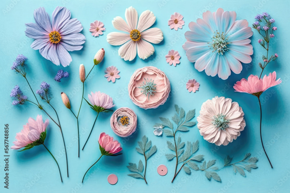 Beautiful spring Ranunculus flowers on white table blue background Beautiful spring Ranunculus flowers on white table blue background