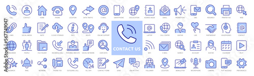 Contact Us line icons set. Connections and Customer Support elements outline icons collection. Chat, support, phone, globe, message, email, call - stock vector