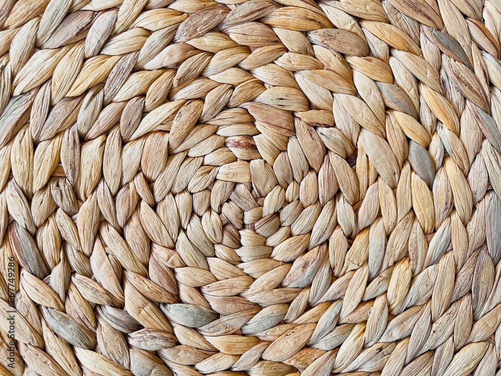 Place Mat, Water Hyacinth: Straw Wicker Food Stand Close up View Place Mat, Water Hyacinth: Straw Wicker Food Stand Close up View