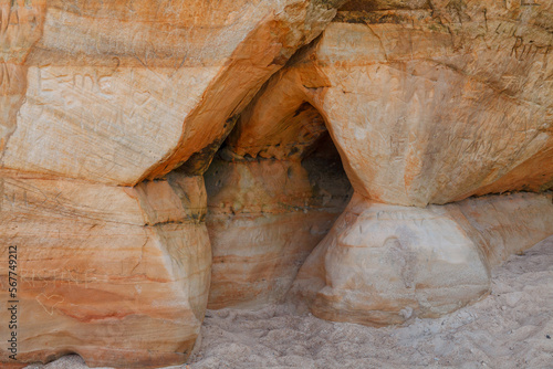 Veczemju klintis (Veczemju cliffs) on Baltic sea near Tuja, Latvia in summer season. Beautiful sea shore with limestone and sand caves