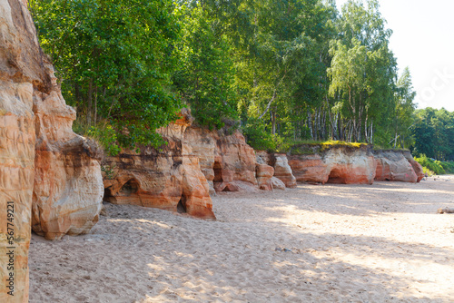 Veczemju klintis (Veczemju cliffs) on Baltic sea near Tuja, Latvia in summer season. Beautiful sea shore with limestone and sand caves