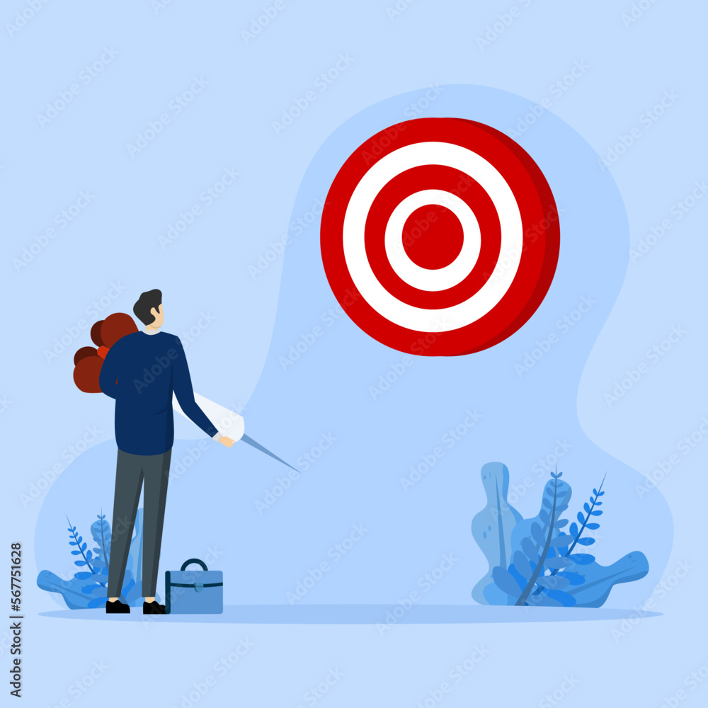 setting business targets, Entrepreneur wants to set clear goals, Plan to achieve set goals, Define work direction for success, Flat blue tone background vector illustration setting business targets, Entrepreneur wants to set clear goals, Plan to achieve set goals, Define work direction for success, Flat blue tone background vector illustration