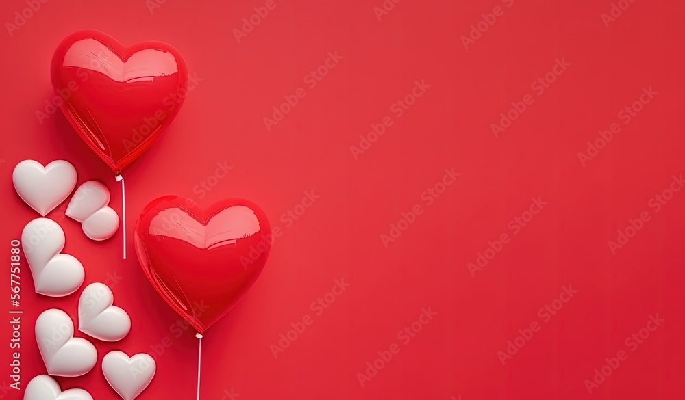 3d red balloon isolated on red background, valentine background with copy space, by ai generative