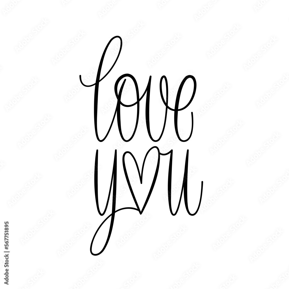 Love you. Hand Drawn Brush Lettering. Ink writing in modern calligraphy style. Handwritten greeting card. Valentine's Day. Love letter, message. Love confession. Vector illustration Love you. Hand Drawn Brush Lettering. Ink writing in modern calligraphy style. Handwritten greeting card. Valentine's Day. Love letter, message. Love confession. Vector illustration