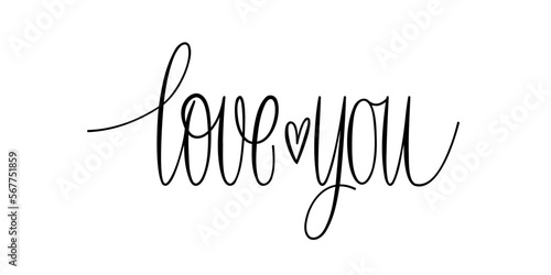 Love you. Hand Drawn Brush Lettering. Ink writing in modern calligraphy style. Handwritten greeting card. Valentine's Day. Love letter, message. Love confession. Vector illustration