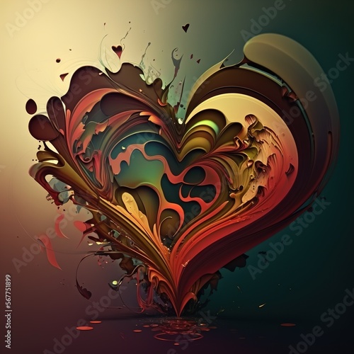 Abstract heart shimmers in different colors gradient colors background in dark tones, Valentine's Day