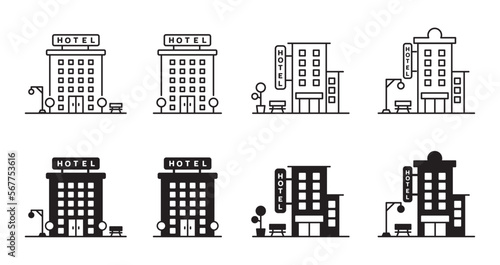 Set of Hotel icon buildings vector travel symbols for app web logo banner button icon - Vector