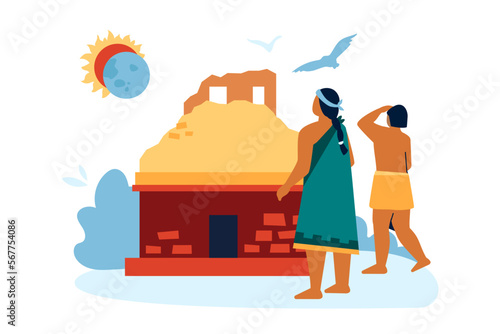 Watching solar eclipse - modern colored vector illustration