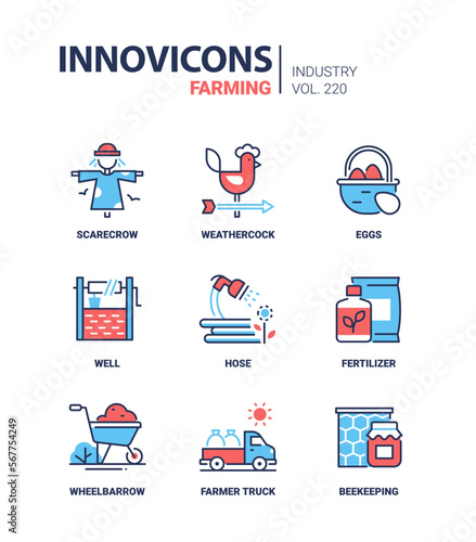 Farming and country life - line design style icons set