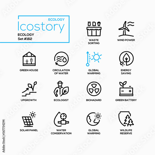 Ecology and environment - line design style icons set
