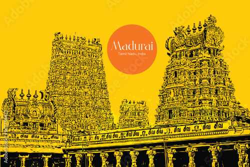 Madurai Meenakshi Amman Temple vector illustration 