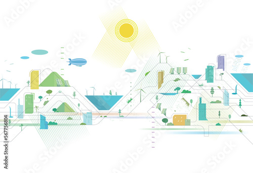 Staggered lines A010 river sea lake with city and some elements of environmental vector illustration graphic EPS 10
