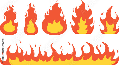 Set of varied and bright fire, vector illustration