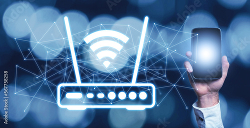 Quadro su tela Human showing a Wifi router and network.