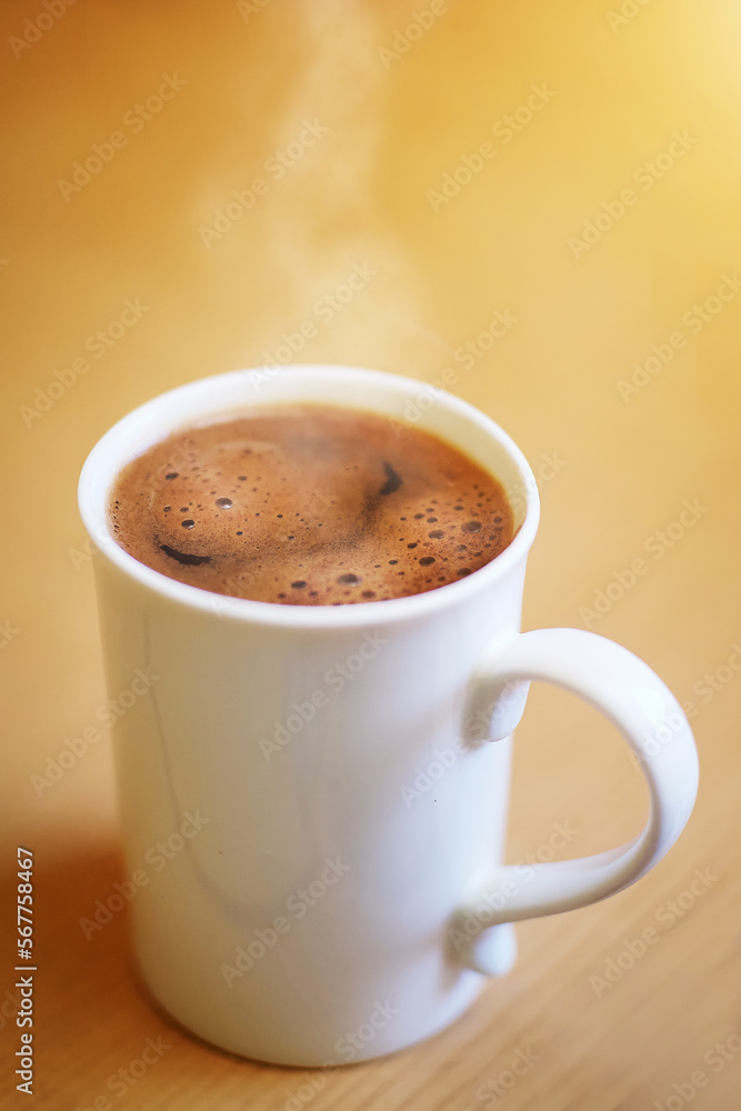 Fresh and hot large cup of morning dark coffee Fresh and hot large cup of morning dark coffee