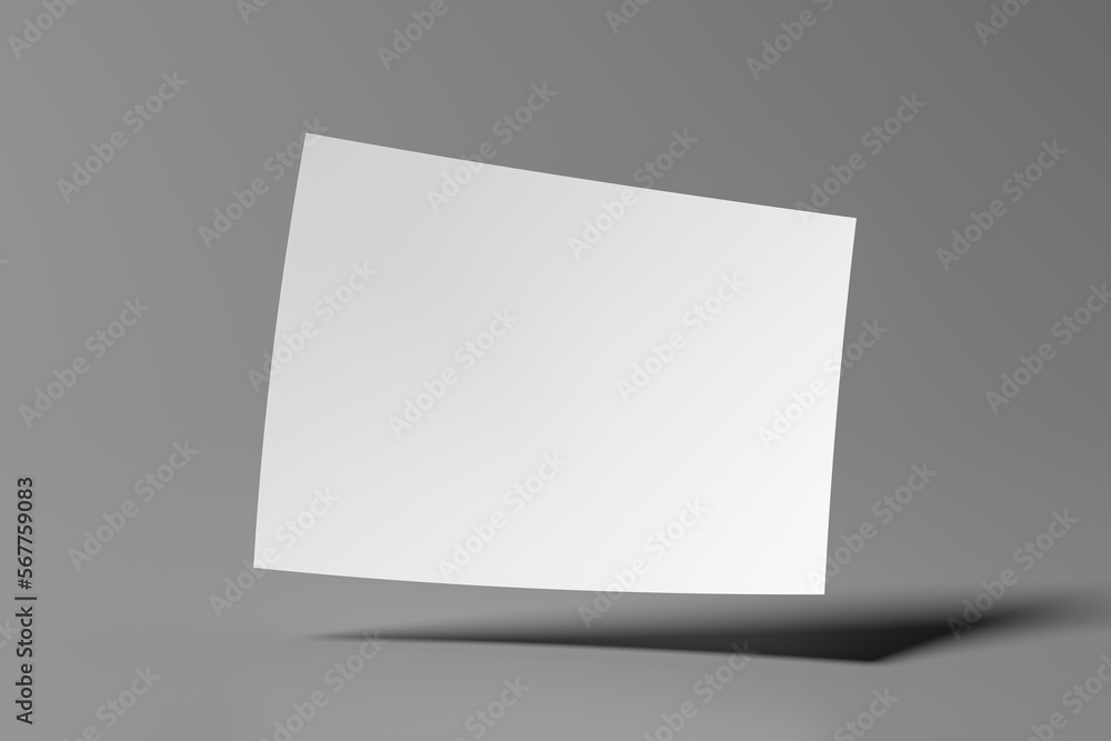 Horizontal A4 flyer paper mockup floating on gray background Horizontal A4 flyer paper mockup floating on gray background