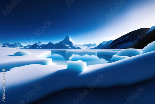 Un paysage de glaces et de montagne enneigées dans le grand nord - generative AI photo