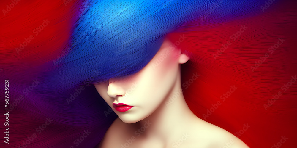 Frauen mit Regenbogen bunten Haaren. created with generative AI technology Frauen mit Regenbogen bunten Haaren. created with generative AI technology