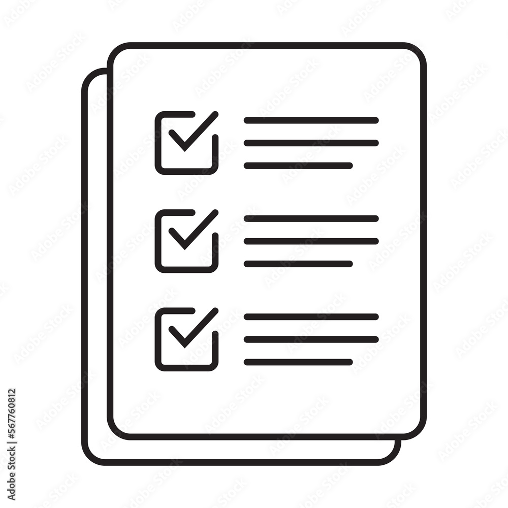 Checklist vector icon in line art style. Document icon, illustration isolated on white background for graphic and web design. Checklist vector icon in line art style. Document icon, illustration isolated on white background for graphic and web design.