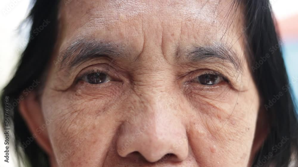 face and eyes of an elderly Asian woman looking at the camera. Degeneration and eye disease in the elderly. face and eyes of an elderly Asian woman looking at the camera. Degeneration and eye disease in the elderly.