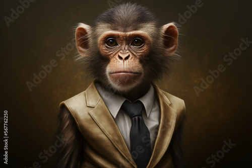 Climbing the Corporate Ladder: Portrait of a Charismatic Monkey in a Business Suit. Generative AI © ShadowHero