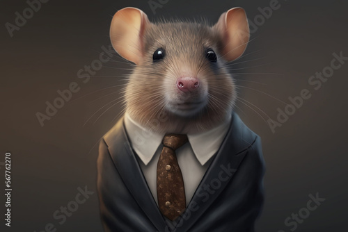 Small but Mighty: Portrait of a Determined Mouse in a Stylish Business Suit. Generative AI photo