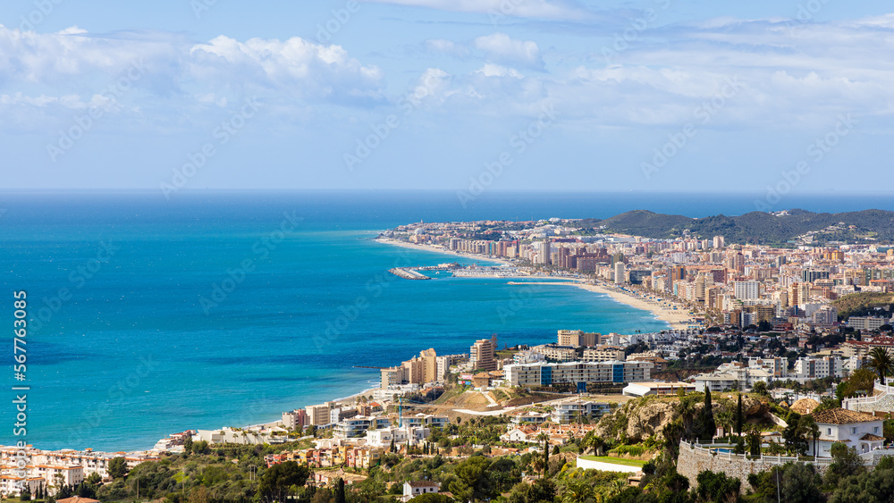 Aerial view of Fuengirola. Costa del Sol, Malaga province, Andalusia, Spain. - obrazy, fototapety, plakaty 