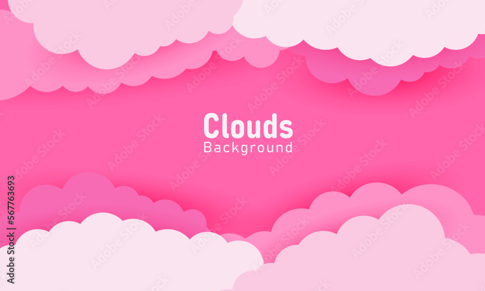 clouds on pink background. Paper style 3d clouds background. clouds design. illustration