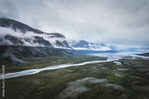 Panoramic landscape view of Akshayuk Pass, Auyuittuq National Park landscape view. Baffin Mountains © Mariana Ianovska