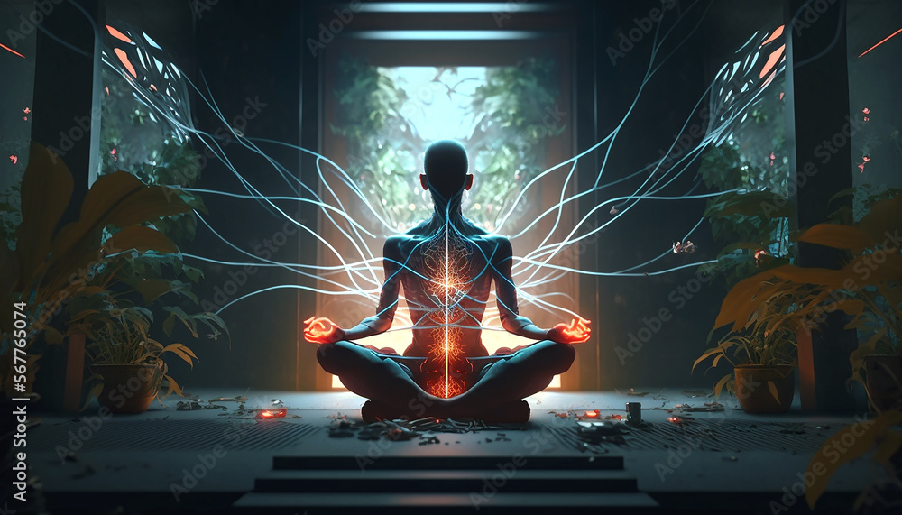 Peaceful Mind: Lotus Pose Meditation with Generative AI Window View Peaceful Mind: Lotus Pose Meditation with Generative AI Window View