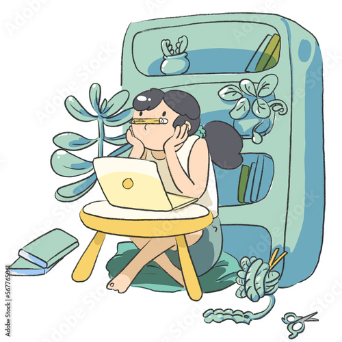 cartoon student is study  and thinking to fine an idea