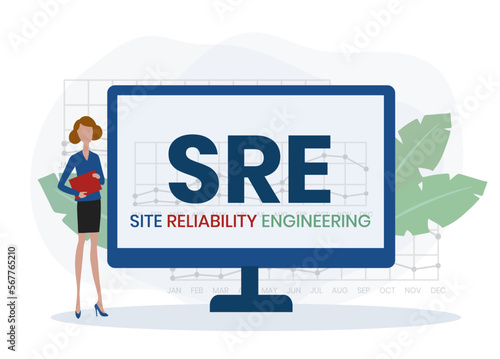 SRE - Site Reliability Engineering acronym. business concept background. vector illustration concept with keywords and icons. lettering illustration with icons for web banner, flyer, landing page