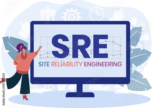 SRE - Site Reliability Engineering acronym. business concept background. vector illustration concept with keywords and icons. lettering illustration with icons for web banner, flyer, landing page