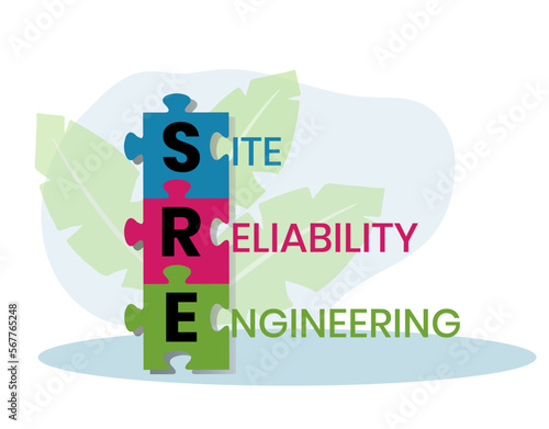 SRE - Site Reliability Engineering acronym. business concept background. vector illustration concept with keywords and icons. lettering illustration with icons for web banner, flyer, landing page