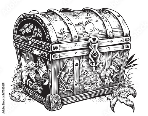 Old vintage chest sketch hand drawn Vector illustration