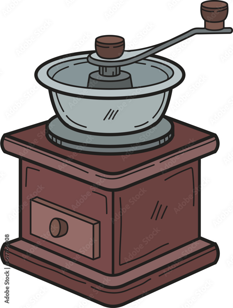 Hand Drawn Manual coffee grinder with coffee beans illustration in doodle style Hand Drawn Manual coffee grinder with coffee beans illustration in doodle style
