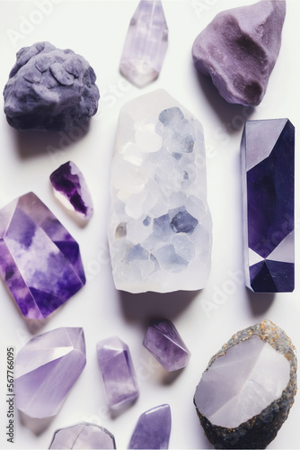 Amethyst crystal on whitebackground. Beautiful natural healing stones. meditation stone, Generative AI.