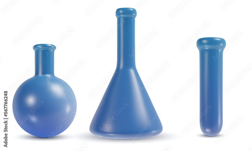 Set 3d cartoon blue laboratory or medical flask in realistic funny colorful style. Collection render bright children toy object. Plastic cute glossy design element. Vector minimal illustration. Set 3d cartoon blue laboratory or medical flask in realistic funny colorful style. Collection render bright children toy object. Plastic cute glossy design element. Vector minimal illustration.