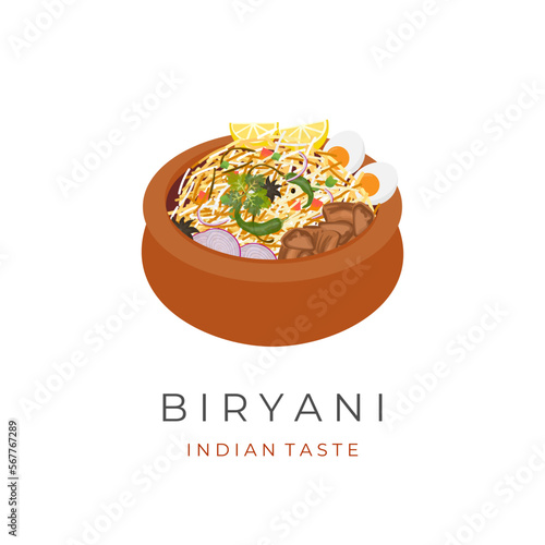 Vector Illustration Logo of Beef Biryani Rice Served In Indian Clay Pot