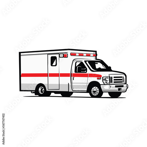 Ambulance vector side view isolated. Ambulance vector art illustration