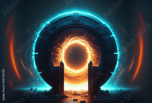Science fiction glowing portal to another dimension. Generative ai