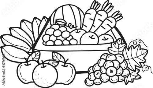 Fototapeta Naklejka Na Ścianę i Meble -  Hand Drawn fruit basket illustration in doodle style