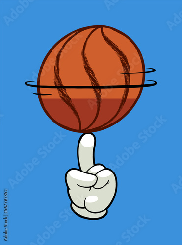 Basketball on the finger spinning. Basketball illustration isolated vector illustration.