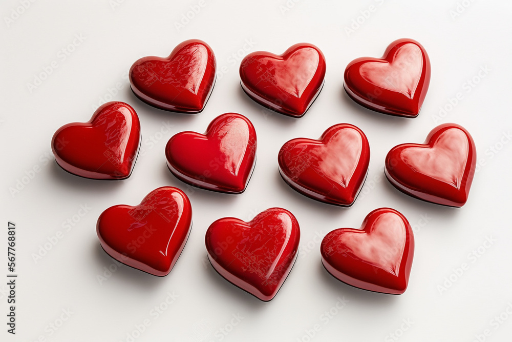 Red hearts on a white background. Valentine's day background. AI Generated. Red hearts on a white background. Valentine's day background. AI Generated.